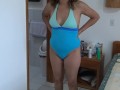 Before going out to the beach to show off, stepmom masturbates and moans for cock