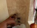 He pleases her while she is showering, so she sucks his BBC