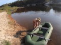 Naked girl pumped up the boat