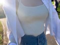 Eカップ157cm42kgのノーブラ散歩 Japanese no bra in public