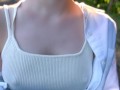 Eカップ157cm42kgのノーブラ散歩 Japanese no bra in public