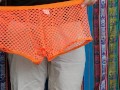 4K Orange Fishnet Underwear Try-on Review