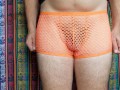 4K Orange Fishnet Underwear Try-on Review