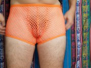 4K Orange Fishnet Underwear Try-on Review