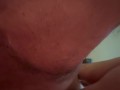 Wife takes cock down throat, pink vibe on pussy