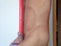 Hot striptease in a pull up bar - Big hard cock masturbation