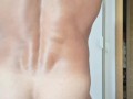 Hot striptease in a pull up bar - Big hard cock masturbation