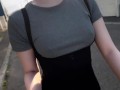 河川敷をノーブラ散歩 in Hokkaido Japanese no bra in public