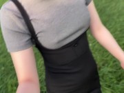 河川敷をノーブラ散歩 in Hokkaido Japanese no bra in public