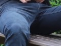 Quick strip and jerk off on public picnic table