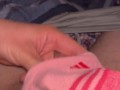Daddy dirty talks, sticks his cock in her dirty sock. LOUD MOANING ORGASM!