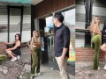 Mexican couple picks up a girl on the street to fuck her