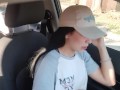 naughty and horny girl uses vibrator on the way home.