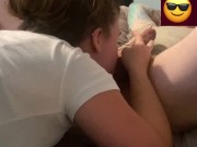 Female gratuitously does ass to mouth helping shy man lose his anal play virginity