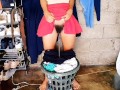 Pissing A Laundry Basket Full Of Dirty Clothes Before Washing