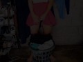 Pissing A Laundry Basket Full Of Dirty Clothes Before Washing