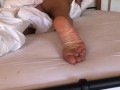 Tanned nude teen with perfect ass and feet humping pillow, masturbating her wet pussy