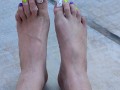 Spooky toes nail polish top of feet point of view spreading & wiggling my long toes