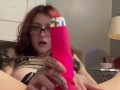Pink haired chick tried out new toy