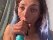 Suck 2 monster dildo in my bath