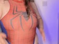 BBW DRESS AS SPIDERWOMAN LETS HER BELLY HANG