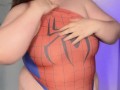 BBW DRESS AS SPIDERWOMAN LETS HER BELLY HANG
