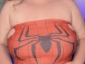 BBW DRESS AS SPIDERWOMAN LETS HER BELLY HANG