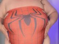 BBW DRESS AS SPIDERWOMAN LETS HER BELLY HANG
