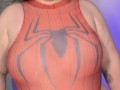 BBW DRESS AS SPIDERWOMAN LETS HER BELLY HANG
