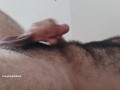 Hairy man with big balls jerking off with hot moanings untill he came on hairy chest.