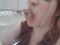 Redhead ruins her makeup and does more facefuck, deepthroat and blowjob training