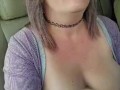 Squirting my big milky Tits & Cuming Hard Driving down the road