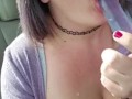 Squirting my big milky Tits & Cuming Hard Driving down the road