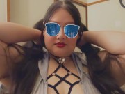 Bunny putting on a Collar with her Tits spilling out