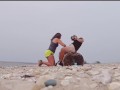 I sucked his hard cock on the beach and then swallowed his cum