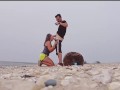 I sucked his hard cock on the beach and then swallowed his cum