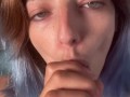 POV : I make you a slow blowjob and deepthroat , very closeup