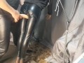 My sillicone doll and me in leather leggings.Legjob, tightjob, huge cumshot