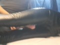 My sillicone doll and me in leather leggings.Legjob, tightjob, huge cumshot