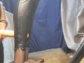 My sillicone doll and me in leather leggings.Legjob, tightjob, huge cumshot