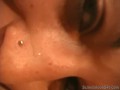 POV slut sucking on hard dick gets a cum facial