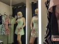 Try On Haul Transparent Clothes in the Fitting room. Blonde seduces in a mall