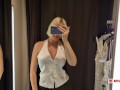 Try On Haul Transparent Clothes in the Fitting room. Blonde seduces in a mall