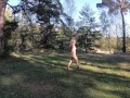 Nude girl walk in forest and No Bra No problem