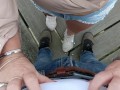Stepmom jerking off her handsome stepson in the park with her long painted nails. Close up handjob.