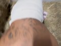 Hot blonde gets used on a hay stack