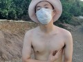 野外全裸オナニー　早朝の全裸散歩に興奮して我慢できなくなったので、途中の道でオナニーし始めた変態露出狂