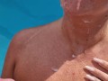 Sneaky blowjob session in pool!