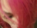 Pink hair job with massive messy cum shot