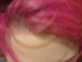 Pink hair job with massive messy cum shot